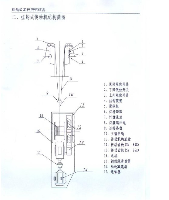 高杆灯挂钩式传动机结构简图